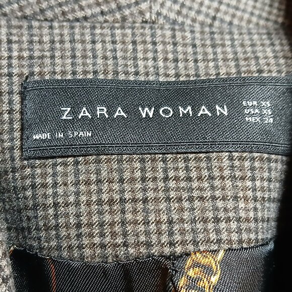 ZARA WOMAN Gray/Brown Houndstooth Double-Breast Blazer - Picture 7 of 10